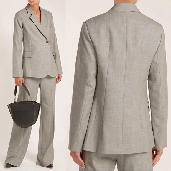 Nili Lotan Gray Classon Sharkskin Single Breasted Wool Jacket Blazer Sz 6 - Picture 6 of 13
